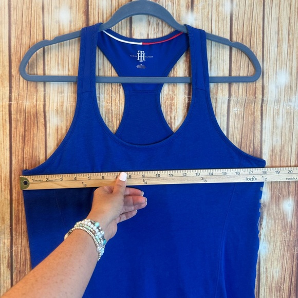 Tommy Hilfiger Women’s Blue Racerback Tank Top Side Logo Letters Size Medium - Picture 6 of 8